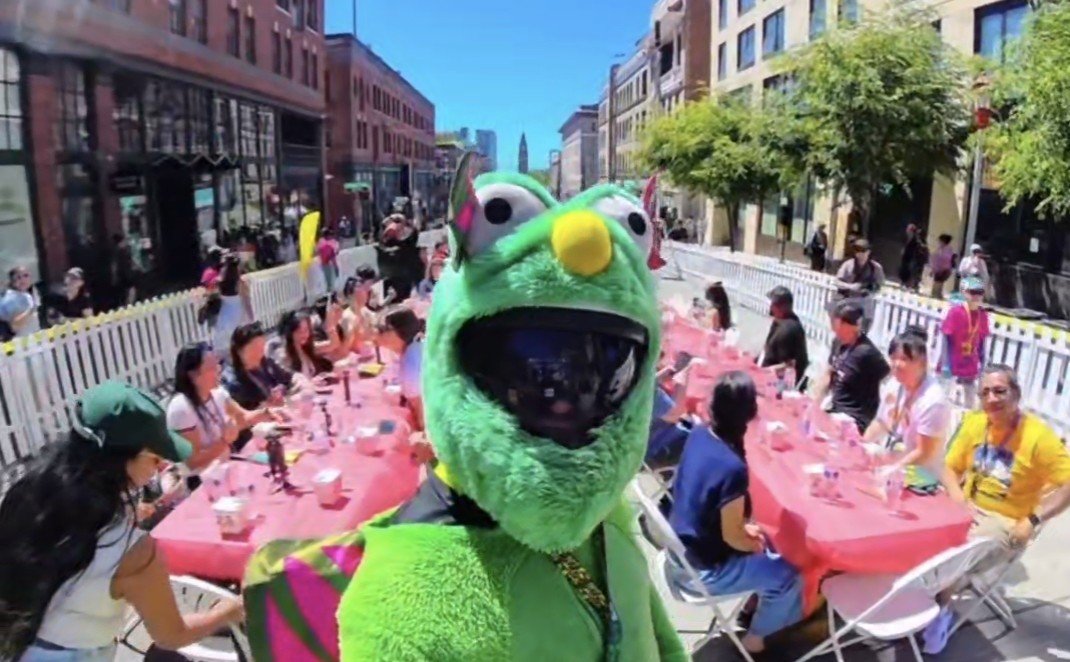 Fluffy at a Chinatown street dining event in Seattle